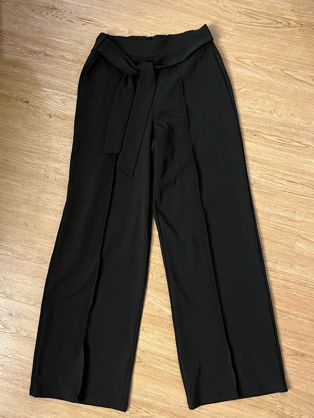 Women's Black Wide-Leg Tie-Waist Pants